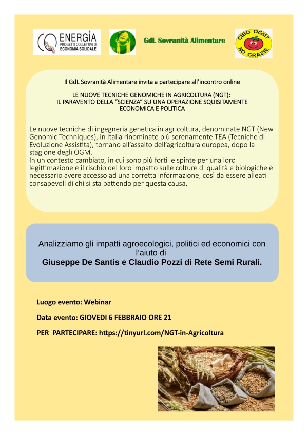 INVITO incontro con Rete Semi Rurali su nuovi OGM