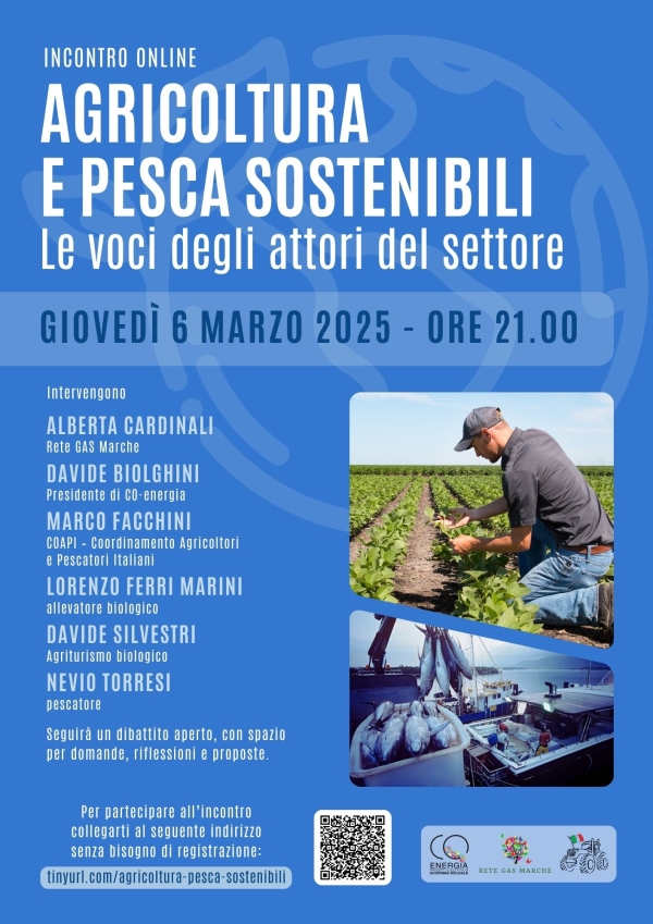 Agricoltura e pesca sostenibili, le voce degli attori del settore. Incontro online