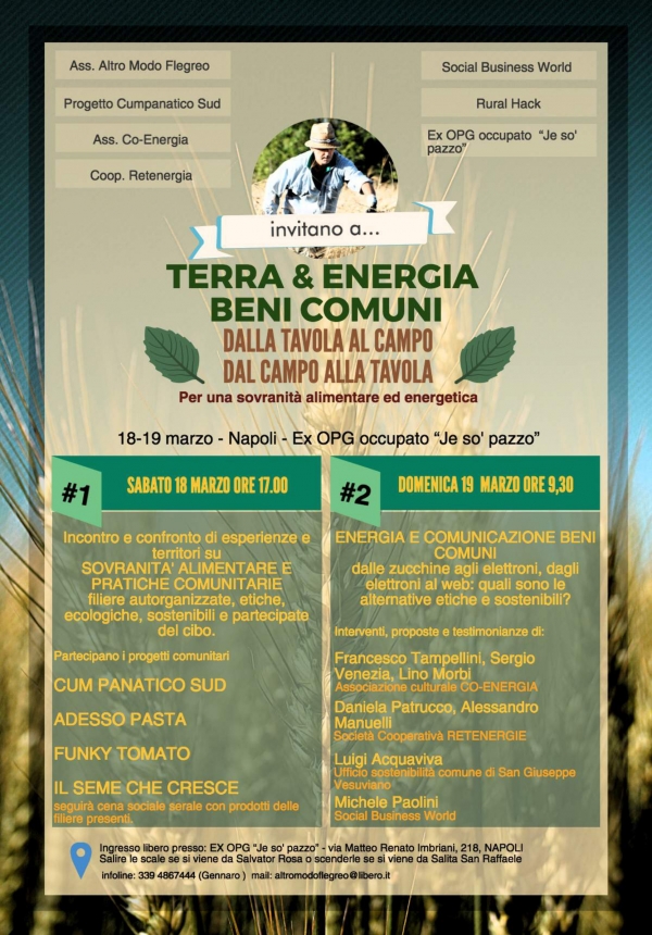 Dal nord al sud per parlare di Terra &amp; Energia, il 18 e 19 marzo a Napoli