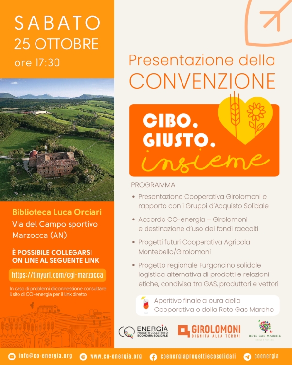 Rete Gas Marche presenta Cibo Giusto Insieme il 4 ottobre a Marzocca