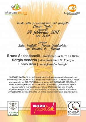 Adesso Pasta! Presentazione del progetto a Parma il 24 febbraio